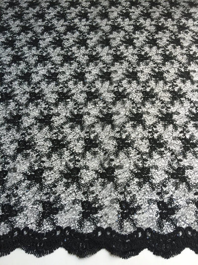 Megan BLACK Polyester Corded Floral Embroidery with Sequins on Web Mesh Lace Fabric by the Yard - 10109