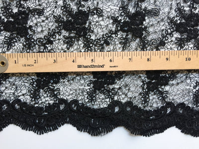 Megan BLACK Polyester Corded Floral Embroidery with Sequins on Web Mesh Lace Fabric by the Yard - 10109