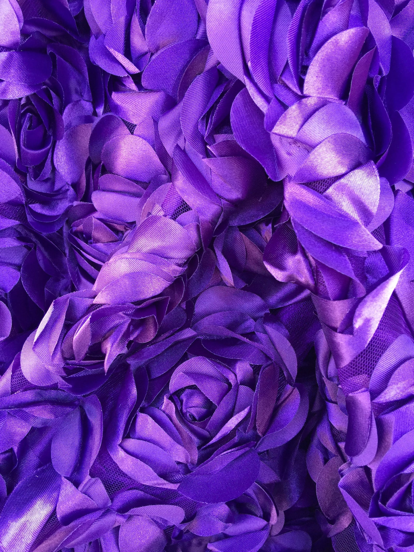 Maci PURPLE 3D Floral Polyester Satin Rosette on Mesh Fabric by the Yard - 10057
