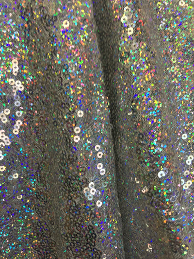 Leila SILVER IRIDESCENT Sequins on Mesh Fabric by the Yard - 10050