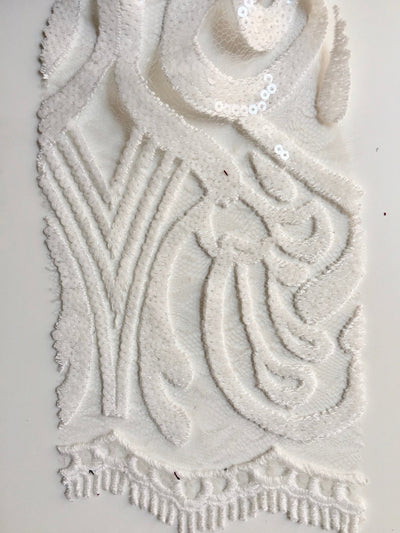 Elsie WHITE Curlicue Sequins on Mesh Lace Fabric by the Yard - 10112