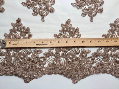 Brianna TAUPE Polyester Floral Embroidery with Sequins on Mesh Lace Fabric by the Yard - 10020