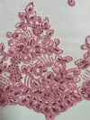 Brianna PINK Polyester Floral Embroidery with Sequins on Mesh Lace Fabric by the Yard - 10020