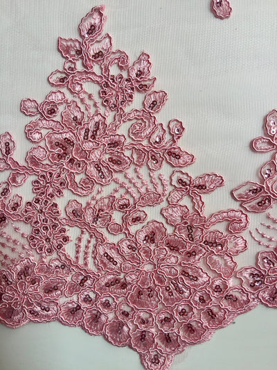 Brianna PINK Polyester Floral Embroidery with Sequins on Mesh Lace Fabric by the Yard - 10020