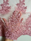 Brianna PINK Polyester Floral Embroidery with Sequins on Mesh Lace Fabric by the Yard - 10020