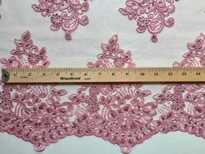 Brianna PINK Polyester Floral Embroidery with Sequins on Mesh Lace Fabric by the Yard - 10020