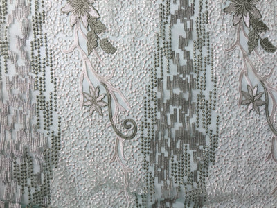 Skye SAGE Embroidered Floral Edge Guipure on Mesh Lace Fabric by the Yard - 10110