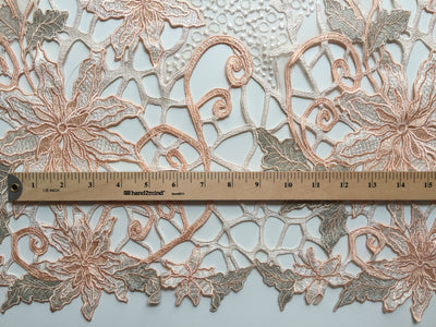 Skye PEACH Embroidered Floral Edge Guipure on Mesh Lace Fabric by the Yard - 10110