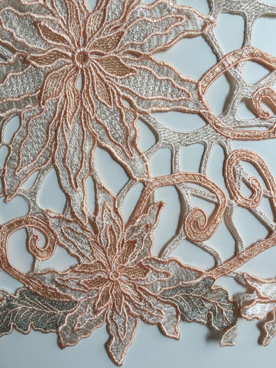 Skye PEACH Embroidered Floral Edge Guipure on Mesh Lace Fabric by the Yard - 10110