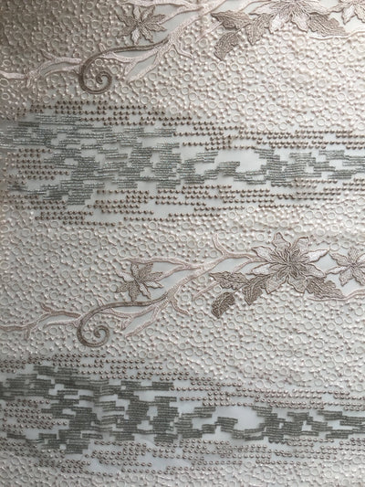 Skye BEIGE TAUPE Embroidered Floral Edge Guipure on Mesh Lace Fabric by the Yard - 10110