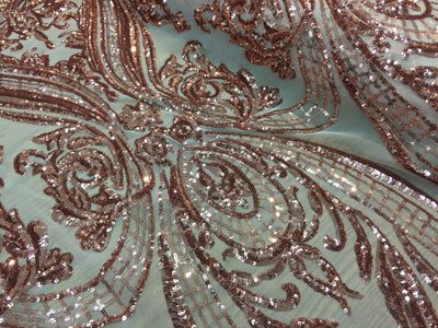 Alaina COPPER Curlicue Sequins on Mesh Lace Fabric by the Yard - 10018