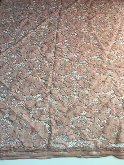 Summer MAUVE Floral Pattern Double Dyed Flat Lace on Mesh Fabric by the Yard - Style 10069