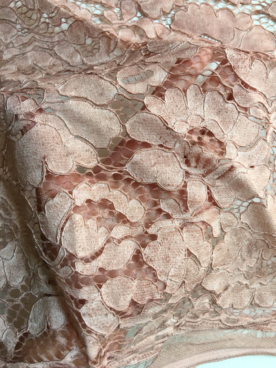 Summer MAUVE Floral Pattern Double Dyed Flat Lace on Mesh Fabric by the Yard - Style 10069