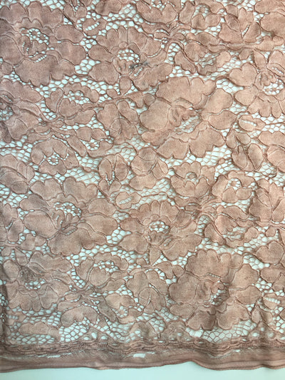 Summer MAUVE Floral Pattern Double Dyed Flat Lace on Mesh Fabric by the Yard - Style 10069