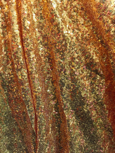 Leila DARK GOLD Sequins on Mesh Fabric by the Yard - 10050