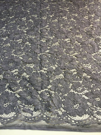 Summer GREY Floral Pattern Double Dyed Flat Lace on Mesh Fabric by the Yard - Style 10069