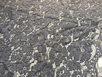 Summer GREY Floral Pattern Double Dyed Flat Lace on Mesh Fabric by the Yard - Style 10069