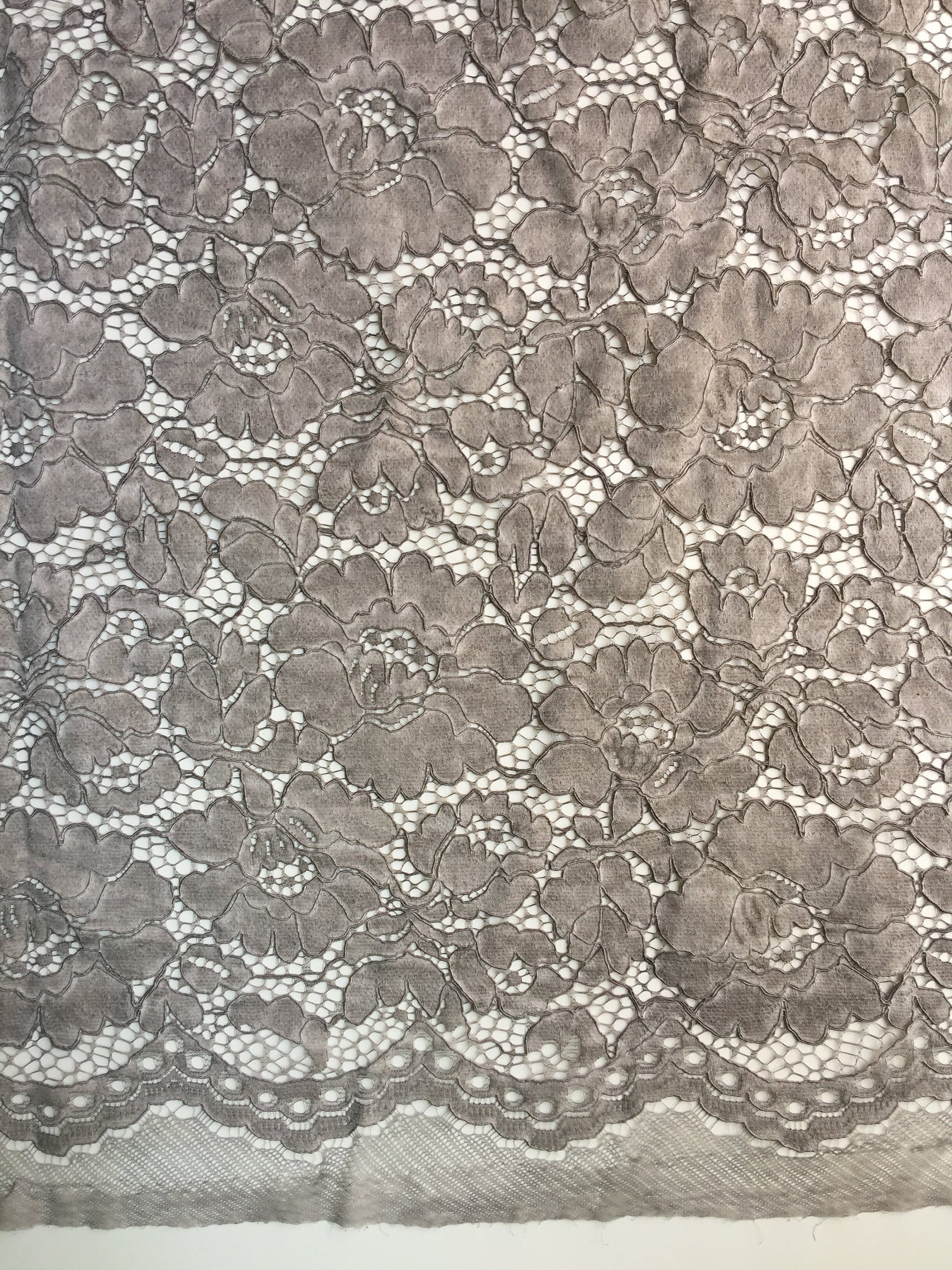 Summer LIGHT GREY Floral Pattern Double Dyed Flat Lace on Mesh Fabric by the Yard - Style 10069