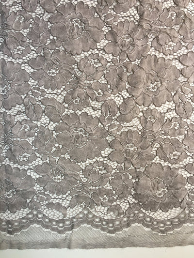 Summer LIGHT GREY Floral Pattern Double Dyed Flat Lace on Mesh Fabric by the Yard - Style 10069