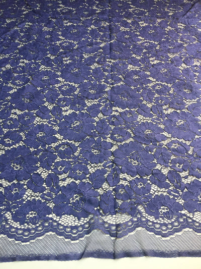 Summer ROYAL BLUE Floral Pattern Double Dyed Flat Lace on Mesh Fabric by the Yard - Style 10069