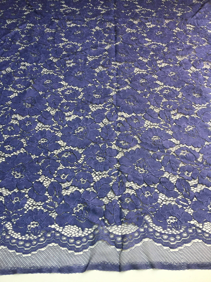 Summer ROYAL BLUE Floral Pattern Double Dyed Flat Lace on Mesh Fabric by the Yard - Style 10069