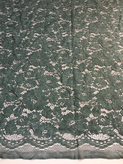 Summer HUNTER GREEN Floral Pattern Double Dyed Flat Lace on Mesh Fabric by the Yard - Style 10069