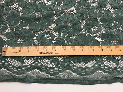 Summer HUNTER GREEN Floral Pattern Double Dyed Flat Lace on Mesh Fabric by the Yard - Style 10069
