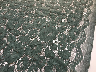 Summer HUNTER GREEN Floral Pattern Double Dyed Flat Lace on Mesh Fabric by the Yard - Style 10069