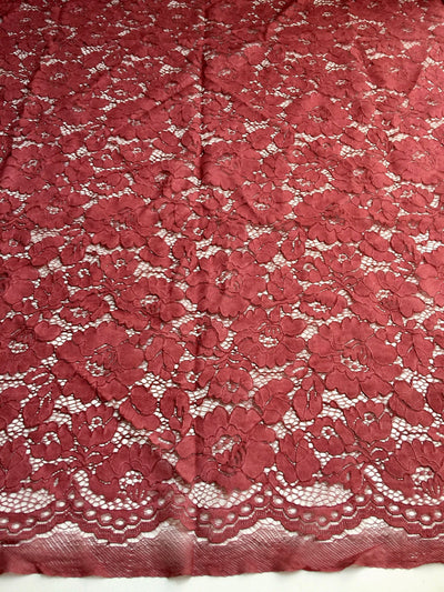 Summer BURGUNDY Floral Pattern Double Dyed Flat Lace on Mesh Fabric by the Yard - Style 10069