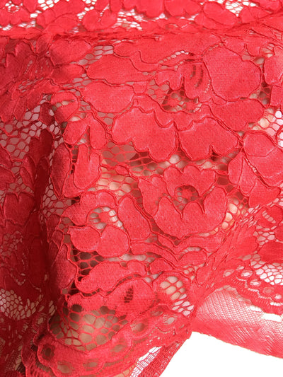 Summer RED Floral Pattern Double Dyed Flat Lace on Mesh Fabric by the Yard - Style 10069