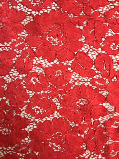 Summer RED Floral Pattern Double Dyed Flat Lace on Mesh Fabric by the Yard - Style 10069