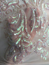 Alaina BLUSH PINK IRIDESCENT Curlicue Sequins on Mesh Lace Fabric by the Yard - 10018