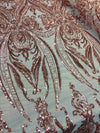 Alaina COPPER Curlicue Sequins on Mesh Lace Fabric by the Yard - 10018