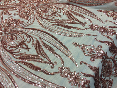 Alaina COPPER Curlicue Sequins on Mesh Lace Fabric by the Yard - 10018