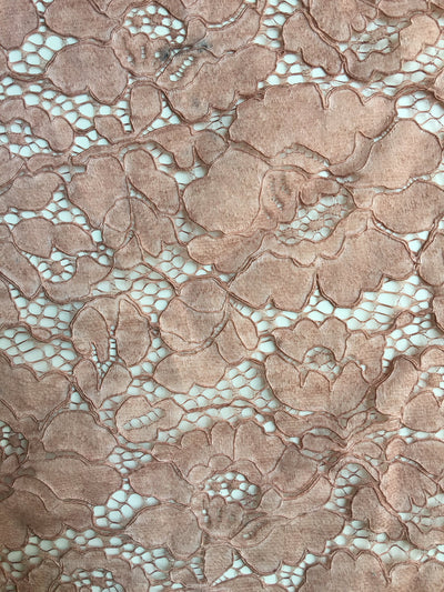Summer MAUVE Floral Pattern Double Dyed Flat Lace on Mesh Fabric by the Yard - Style 10069