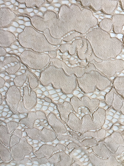 Summer BEIGE Floral Pattern Double Dyed Flat Lace on Mesh Fabric by the Yard - Style 10069