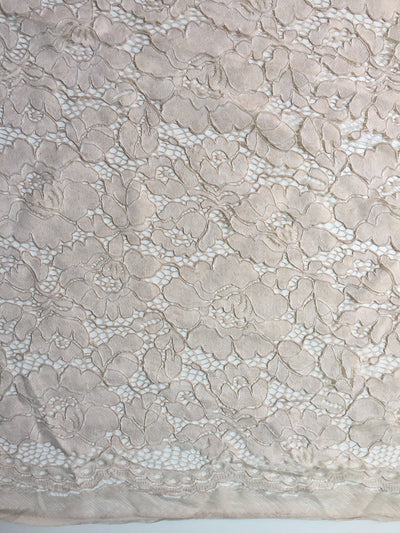 Summer BEIGE Floral Pattern Double Dyed Flat Lace on Mesh Fabric by the Yard - Style 10069