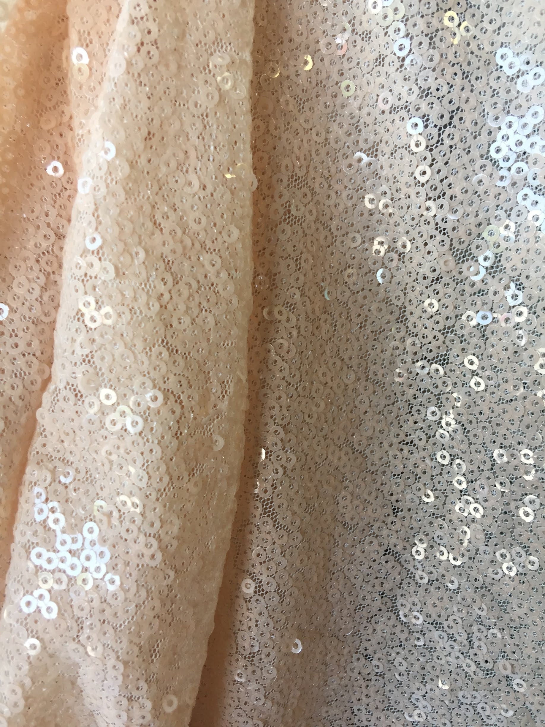 Leila LIGHT BLUSH PEACH Sequins on Mesh Fabric by the Yard - 10050