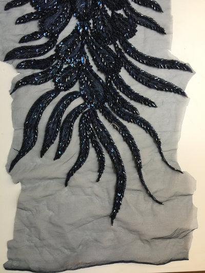 Gracie NAVY BLUE Vegas Peacock Beaded Sequins Embroidered on Mesh Lace Fabric by Panel - 10012