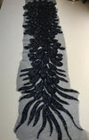 Gracie NAVY BLUE Vegas Peacock Beaded Sequins Embroidered on Mesh Lace Fabric by Panel - 10012