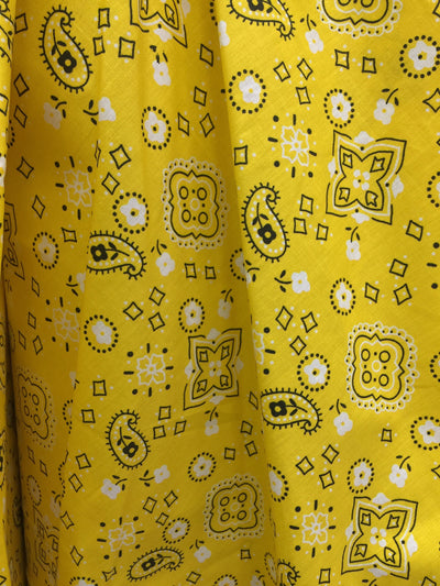 Annabella YELLOW Paisley Floral Print Bandana Poly Cotton Fabric by the Yard - 10115