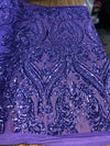 Alaina VIOLET Curlicue Sequins on Mesh Lace Fabric by the Yard - 10018