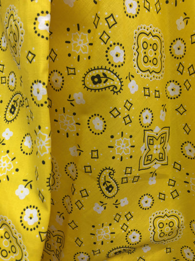 Annabella YELLOW Paisley Floral Print Bandana Poly Cotton Fabric by the Yard - 10115