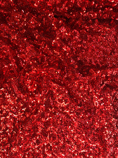 Bianca RED Allover Sequins on Mesh Fabric by the Yard - 10104