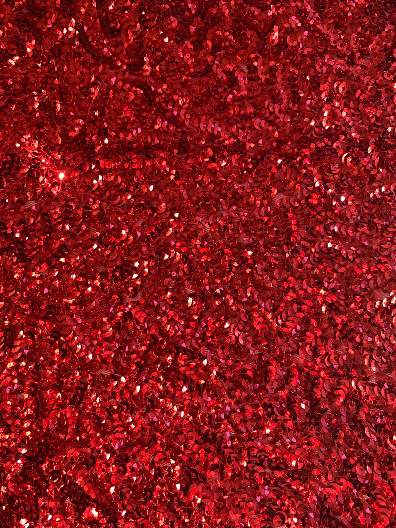 Bianca RED Allover Sequins on Mesh Fabric by the Yard - 10104