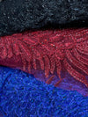 Gracie BURGUNDY Vegas Peacock Beaded Sequins Embroidered on Mesh Lace Fabric by Panel - 10012
