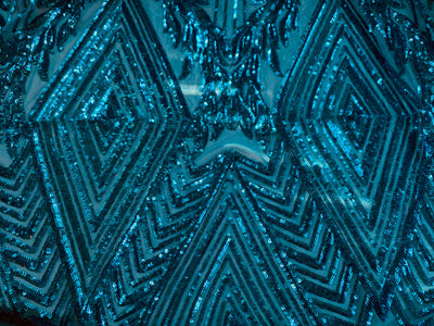 Francesca DARK TURQUOISE Vines and Diamonds Pattern Sequins on Mesh Lace Fabric by the Yard - 10130