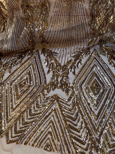 Francesca BRONZE Vines and Diamonds Pattern Sequins on DUSTY ROSE Mesh Lace Fabric by the Yard - 10130