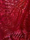 Thea RED Geometric Sequins Diamond & Stripes on Mesh Lace Fabric by the Yard - 10026