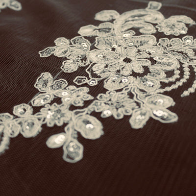 Brianna IVORY Polyester Floral Embroidery with Sequins on Mesh Lace Fabric by the Yard - 10020